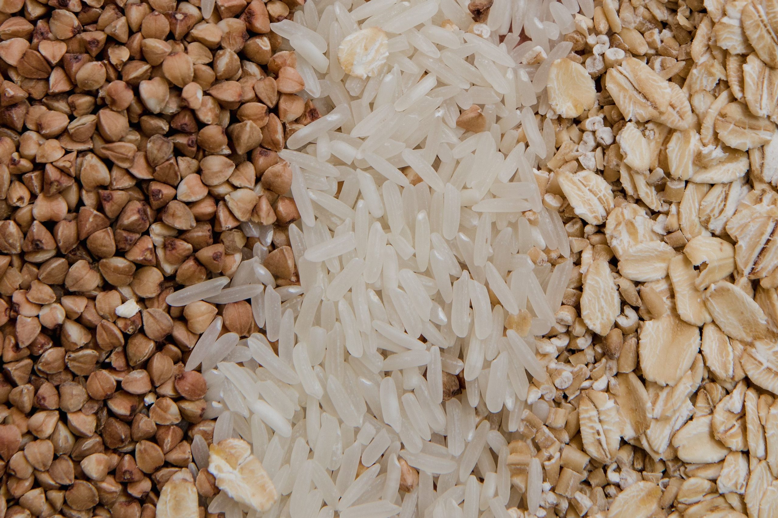 Grains bruts variés sarrasin riz flocons avoine